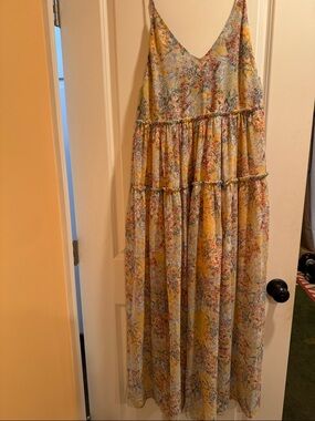 Floral Yellow Maxi Dress with Spaghetti Straps